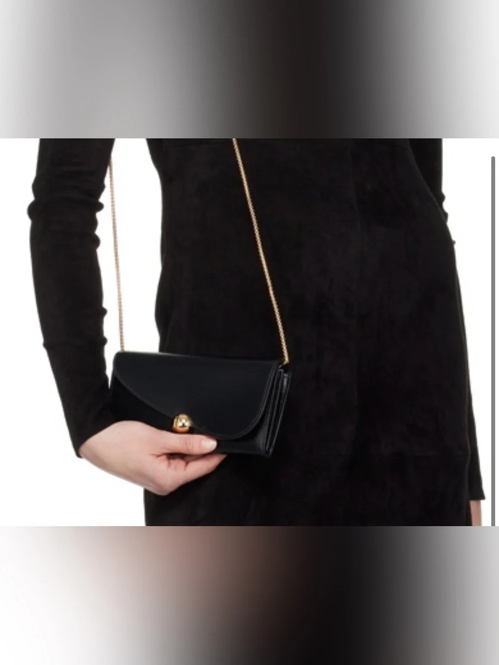 Salvatore Ferragamo Black Leather Clutch with Gold Chain and Button new with tag